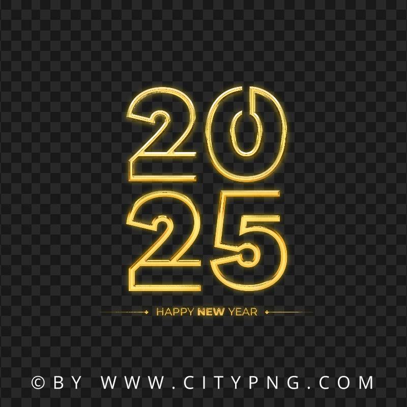 2025 Happy New Year Golden Blazing Outline