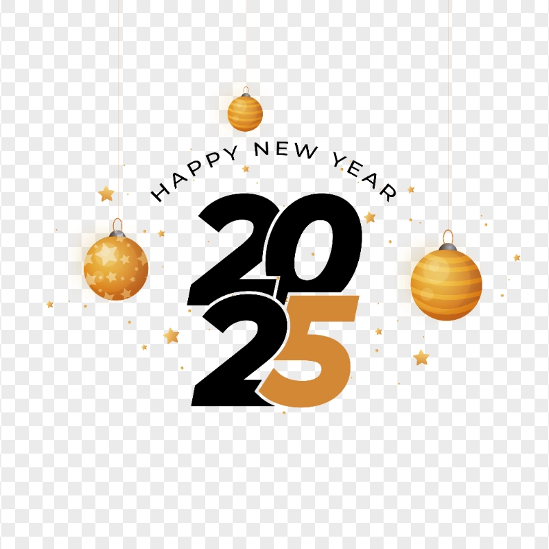 Happy 2025 Year with Gold Christmas Balls Citypng