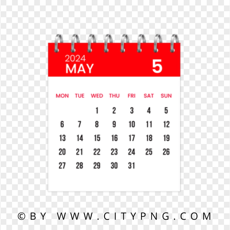 Vector Calendar Page for May 2024 HD Transparent Background