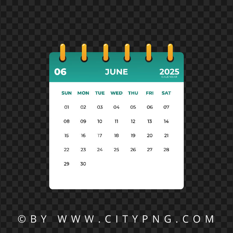 June 2025 Monthly Date Green Calendar