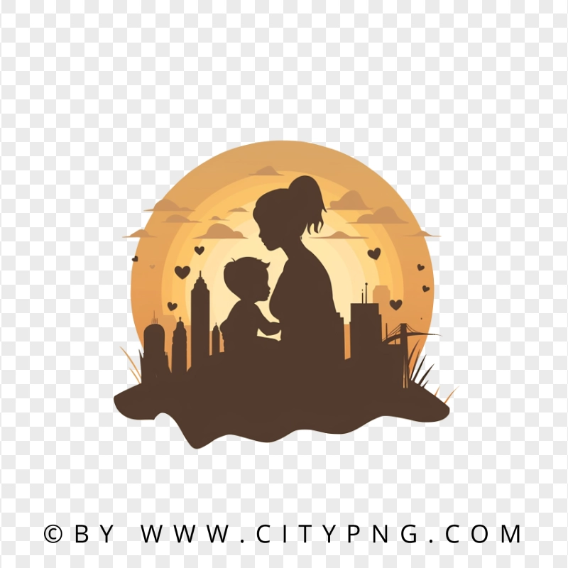 Flat Cute Mother Silhouette with Her Child Relationship