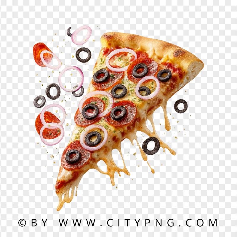 Flying ingredient pepperoni slice with cheese