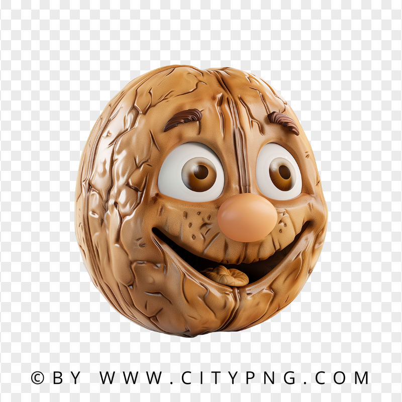 Cheerful Walnut Character with Cartoon Eyes and Smile