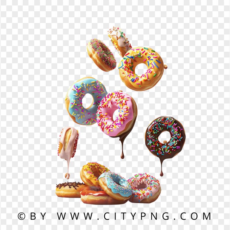 Falling Colorful Donuts with Chocolate and Sprinkles