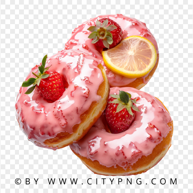 Pink Frosted Donuts Topped with Strawberries and Citrus
