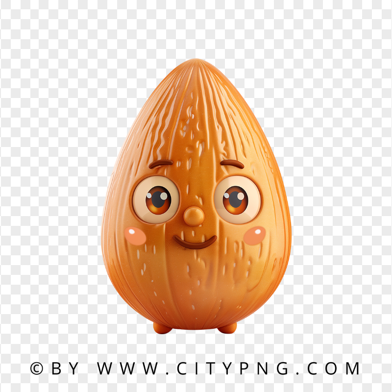 Kawaii Cartoon Almond with Big Eyes and Smile