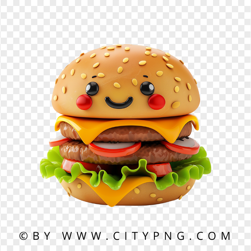 Cute Kawaii Cheeseburger with a Smiling Face