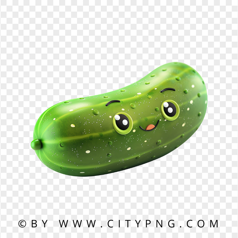 Kawaii Green Cucumber Character in 3D Style