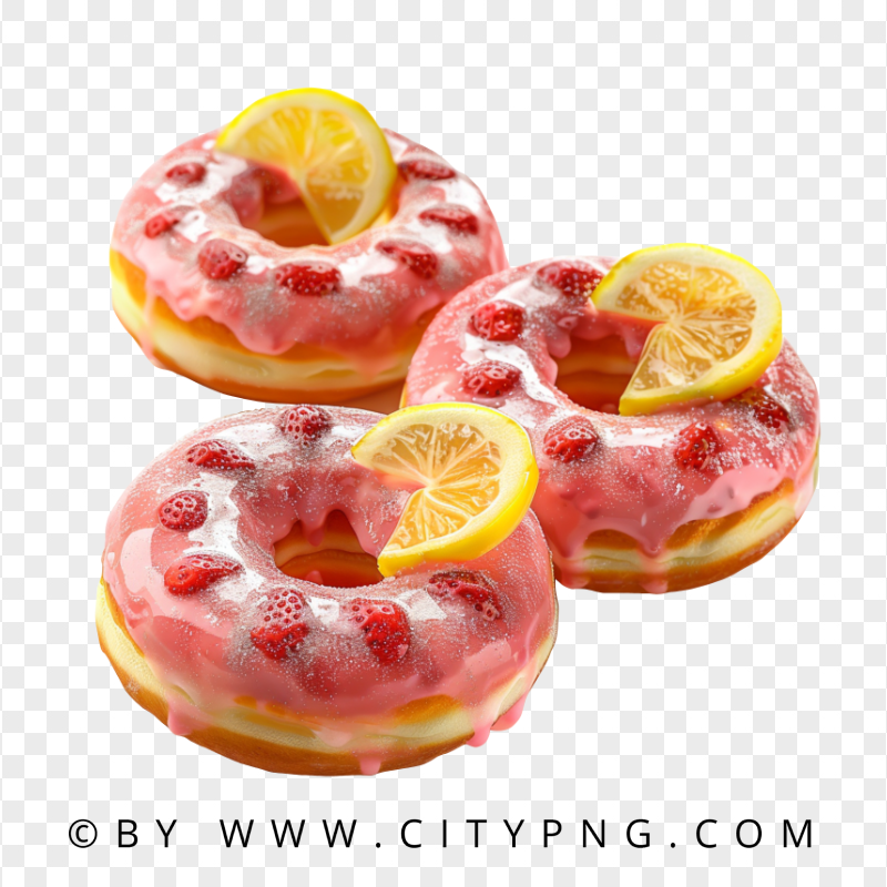 Pink Cherry Glazed Donuts with Lemon Slices