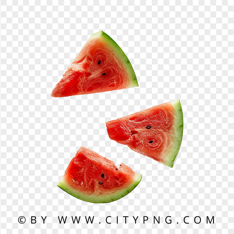 Trio of Fresh Watermelon Triangles in Motion