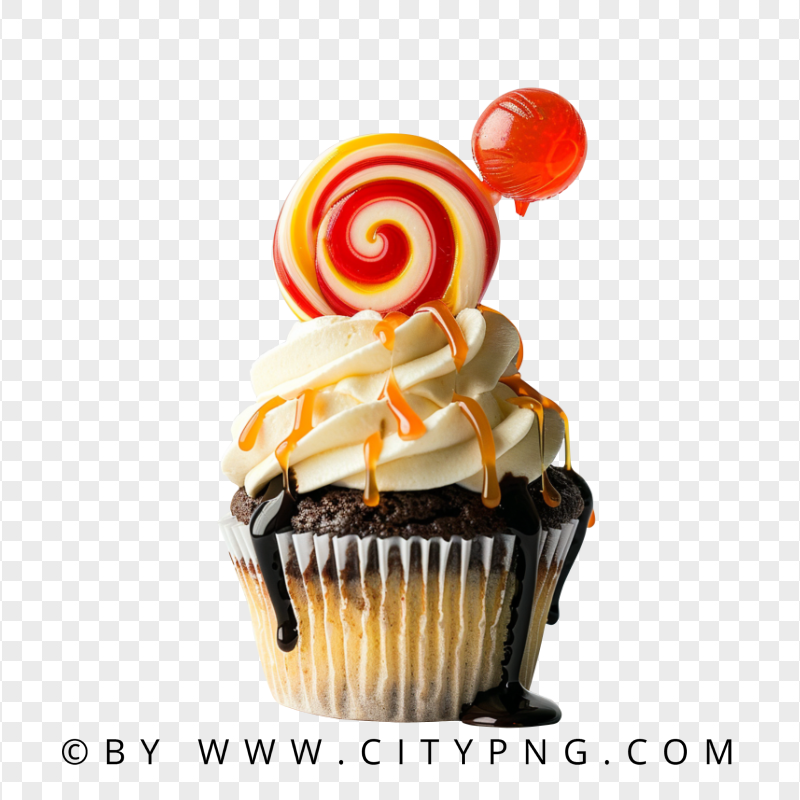 Front View Candy Cupcake with Lollipop Transparent PNG