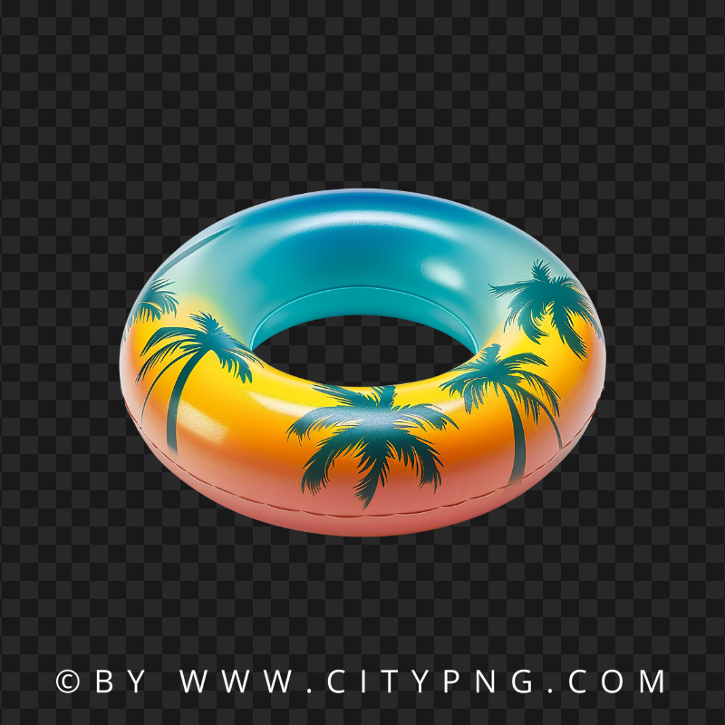 Tropical Sunset Inflatable Swim Ring with Palm Tree Design