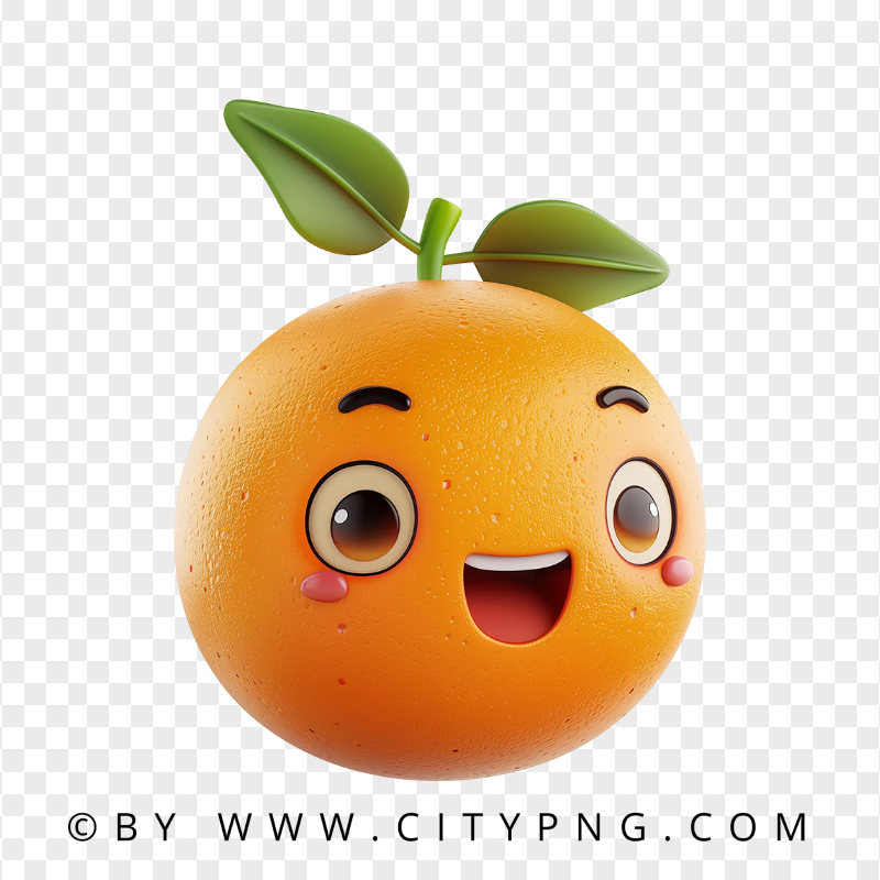 Happy Cartoon Orange Fruit with Kawaii Expression