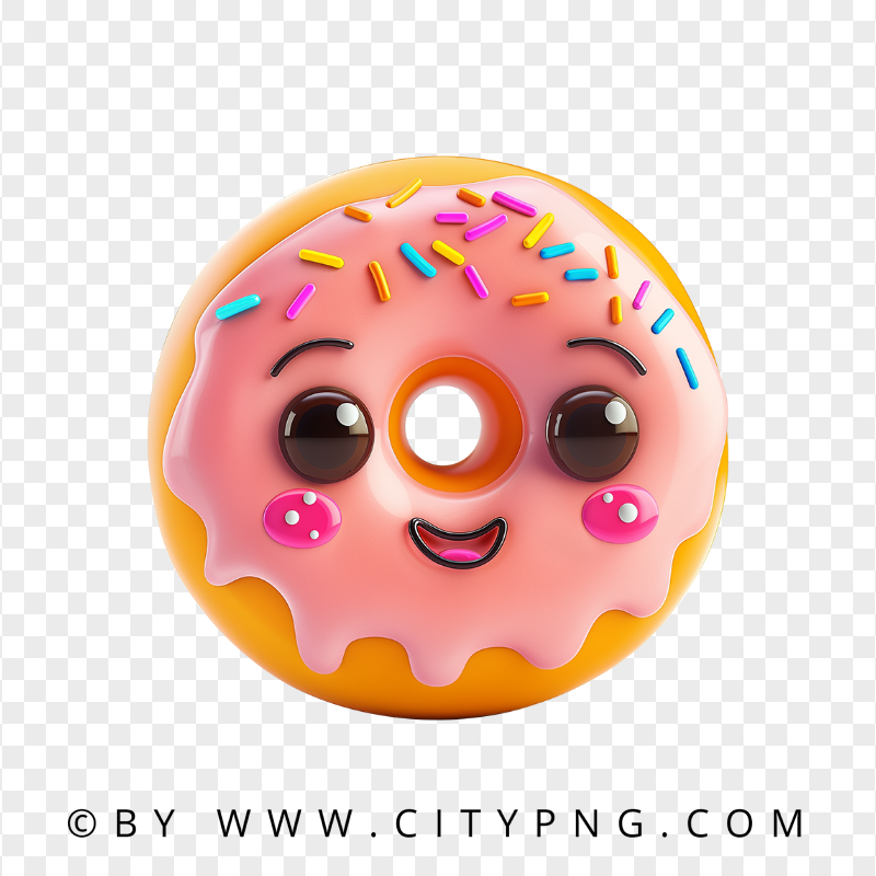 Cute Kawaii Donut with Pink Frosting and Sprinkles