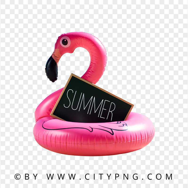 Pink Flamingo Pool Float Holding Summer Sign