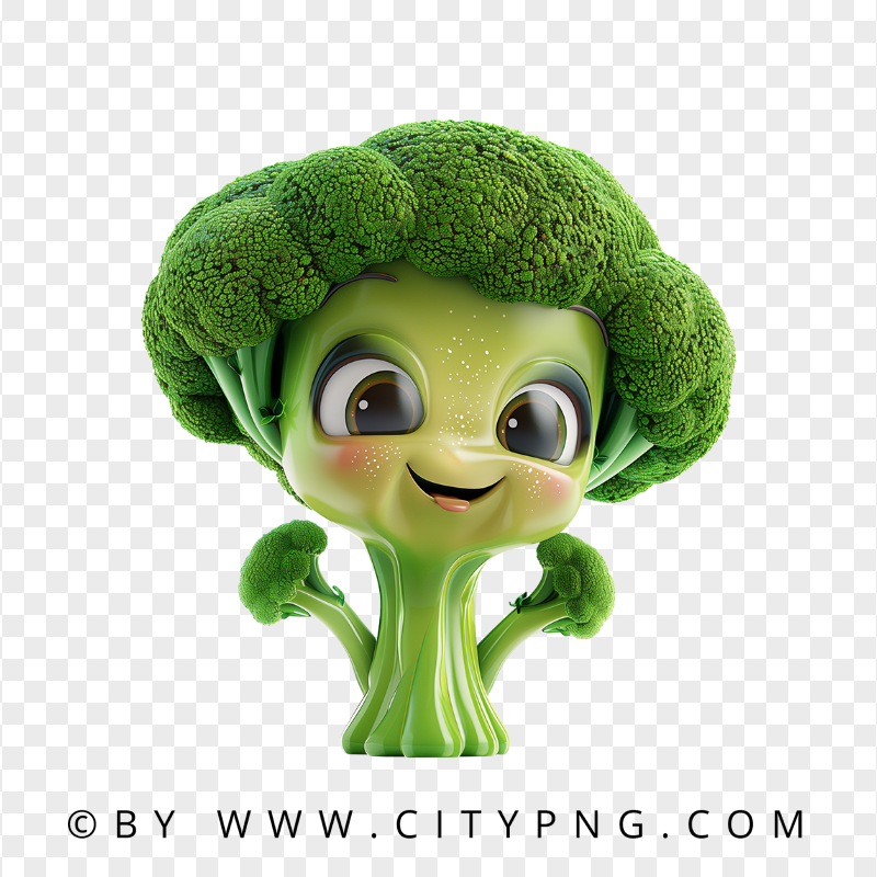 Cute Kawaii Broccoli Cartoon Character with Smiling Face