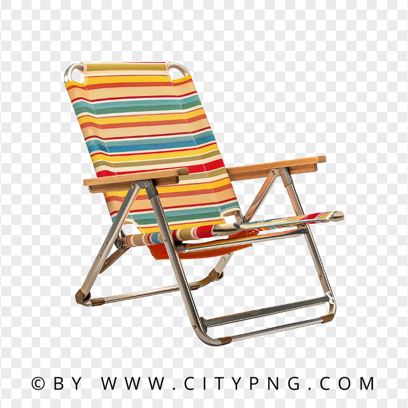 Colorful Striped Beach Chair with Wooden Armrests