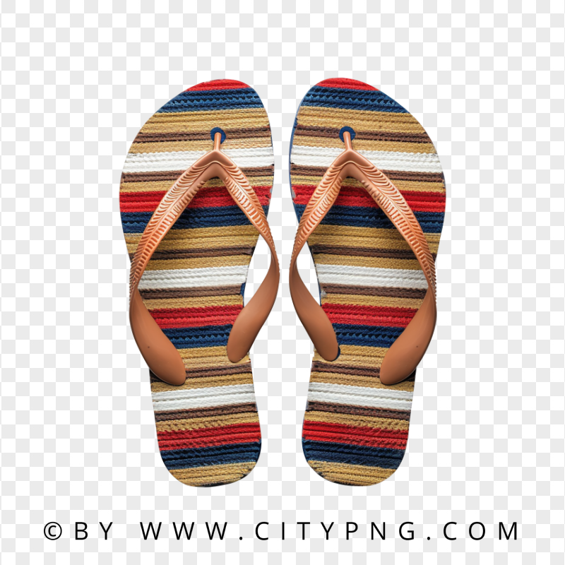 Beach Sandals with Red, Blue, and Tan Stripes
