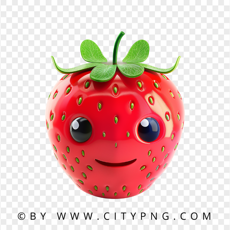 Smiling Red Strawberry in Kawaii 3D Cartoon Style