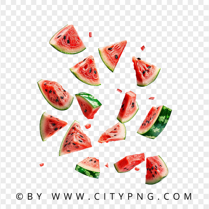 Flying Set of Sweet Watermelon Slices in Motion