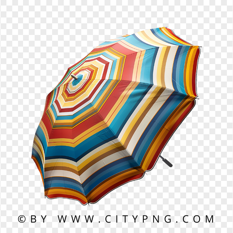Angled View of Multicolor Striped Summer Beach Umbrella