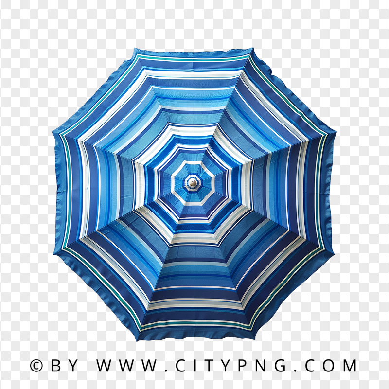 Top View of Blue Striped Beach Umbrella for Summer Shade