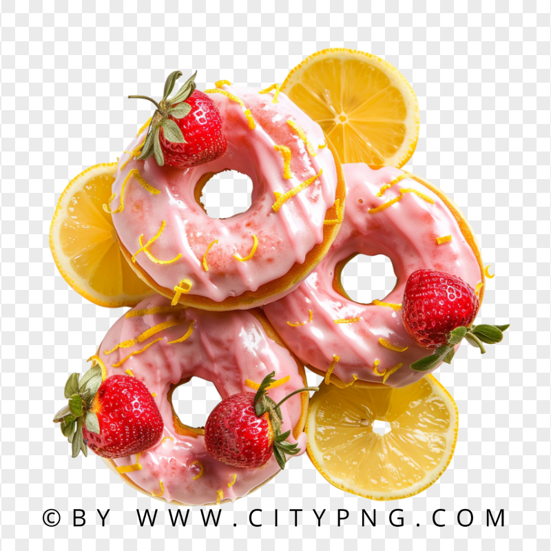 Sweet Pink Donuts Decorated with Lemon and Berries