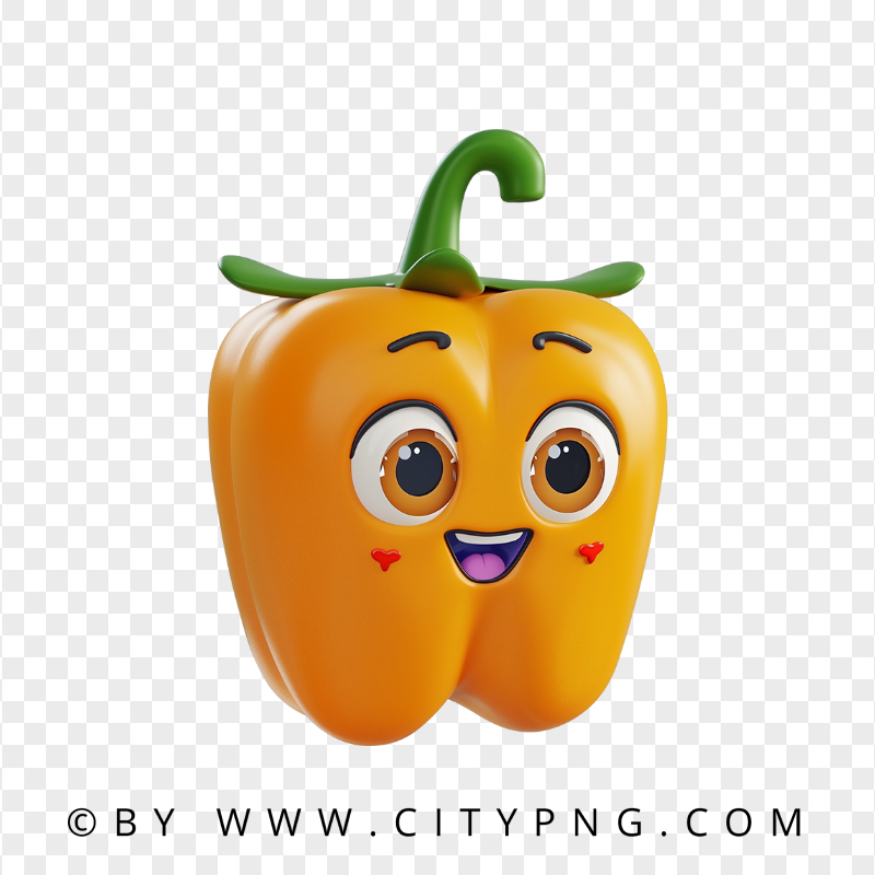 Kawaii Bell Pepper Character with Big Eyes and Green Stem