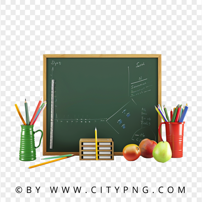 HD Chalkboard With School Supplies and Fruits