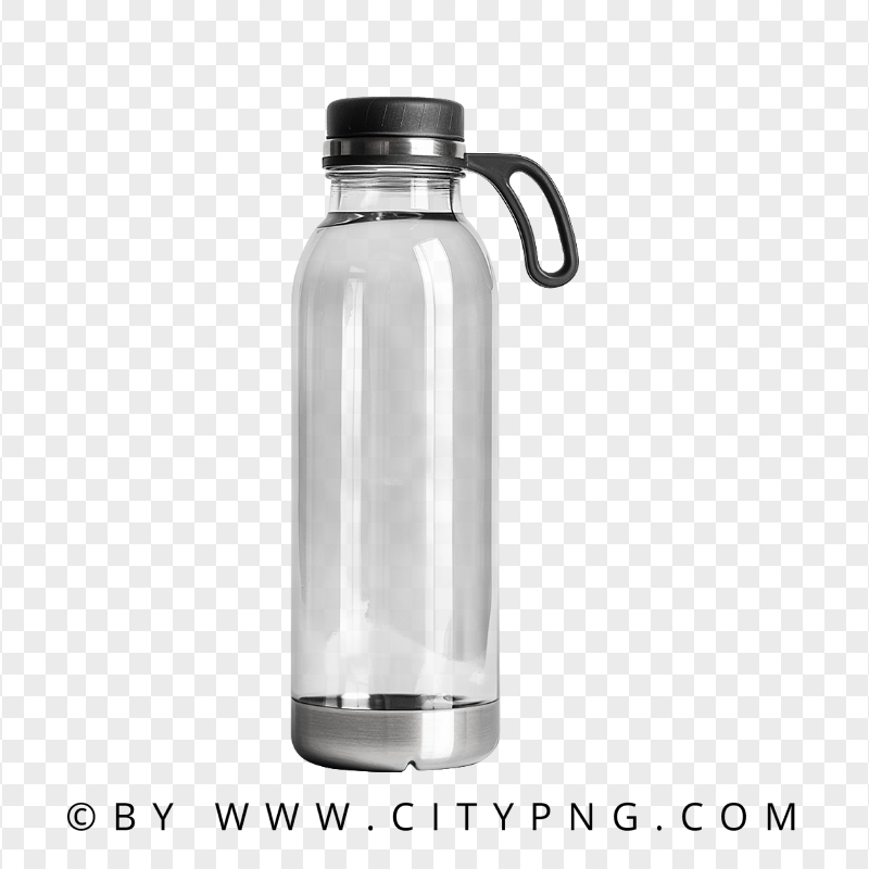 Modern Clear Water Bottle with Black Cap and Loop Grip