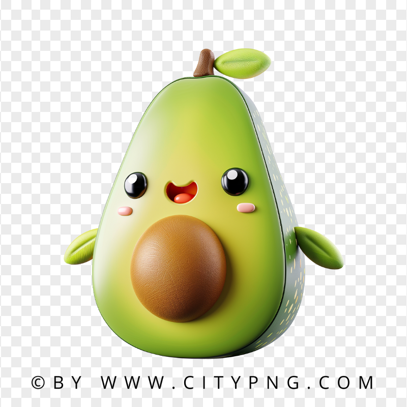 Cute Avocado Character with Smiling Kawaii Face