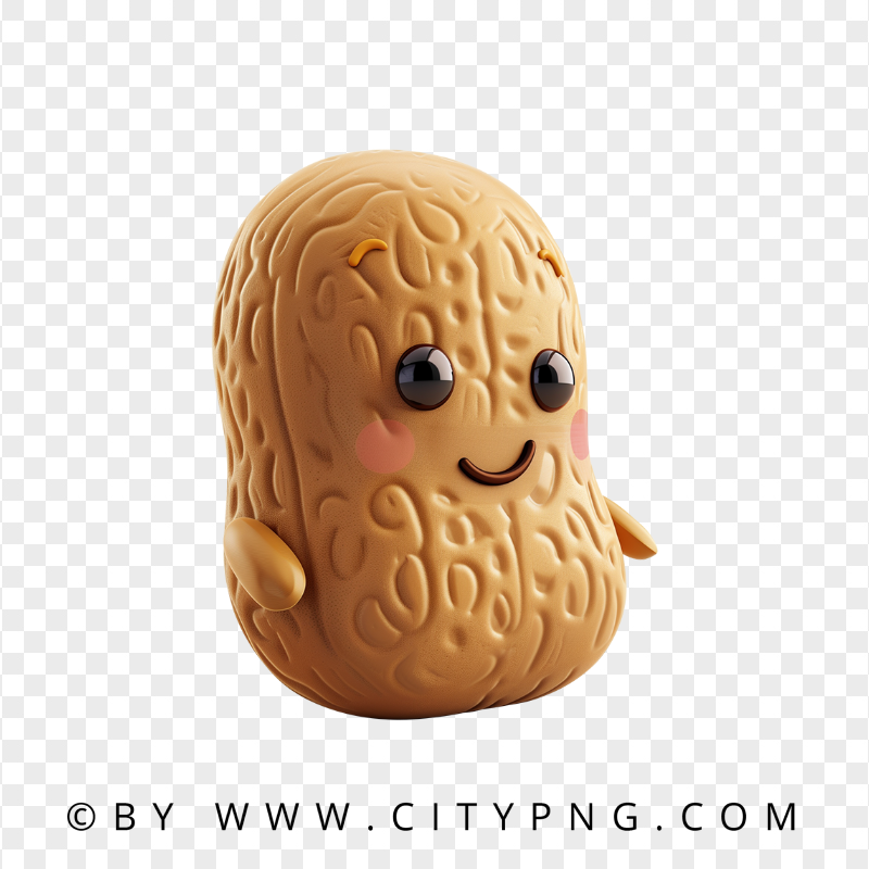 Cute Peanut Character with Kawaii Face and Cheeks