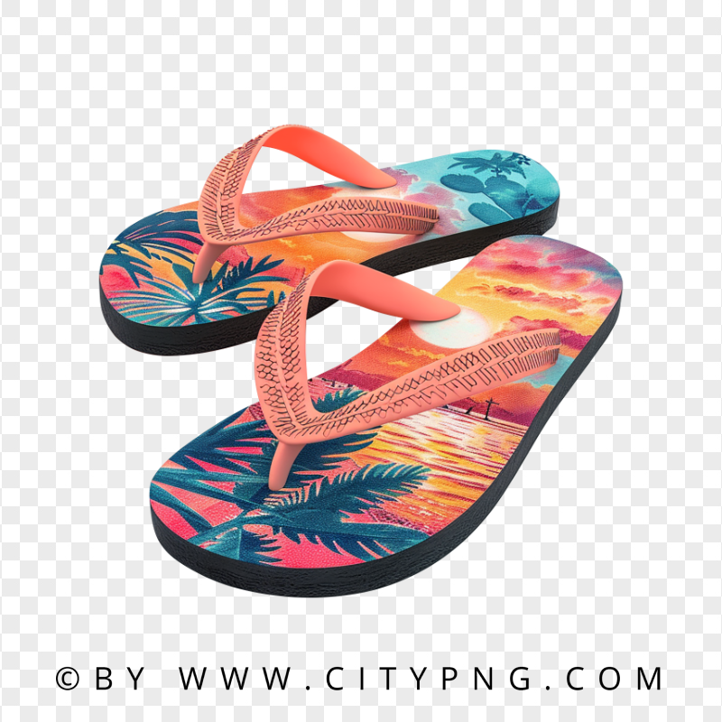 Colorful Tropical Sunset Flip Flops for Summer