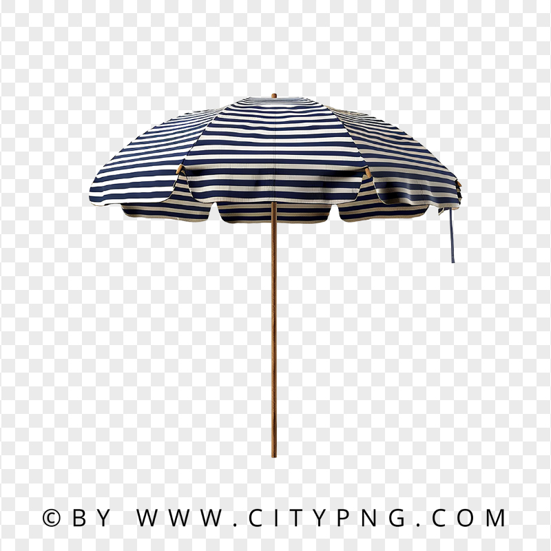 Elegant Blue and White Striped Wooden Beach Umbrella
