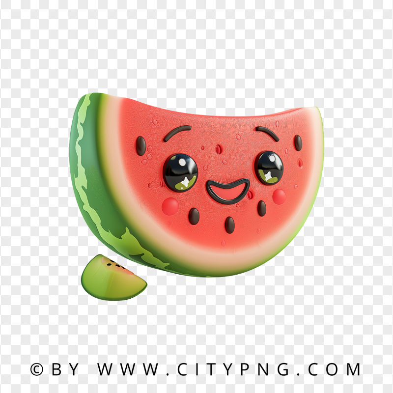 Watermelon Slice with Cute Cartoon Face Kawaii Style